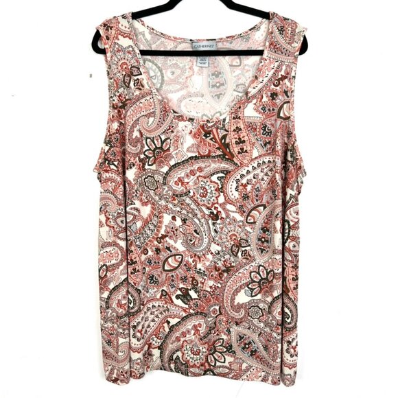 Catherines Tops - Catherines Paisley Tank Top - Pink and Black